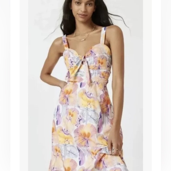 Cecilia Pettersson for Anthropologie Floral Print bow cinched waist midi Dress - Picture 3 of 10